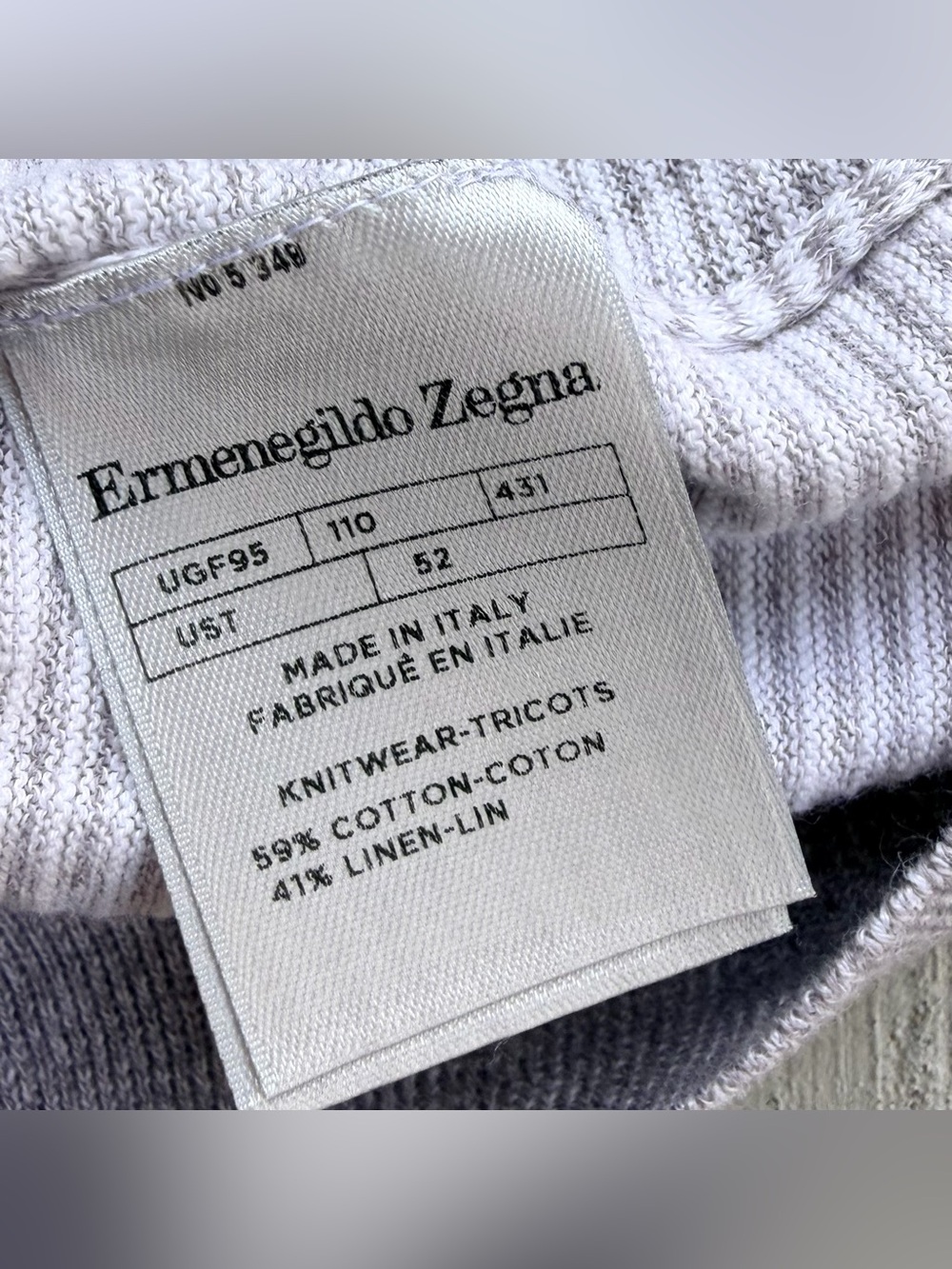 Ermenegildo Zegna Linen Blend Sweater Crew Neck V Insert Size 52 Made In Italy - Picture 7 of 9